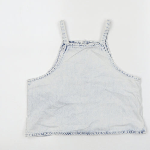 Zara Girls Blue 100% Cotton Basic Tank Size 11-12 Years Square Neck Button