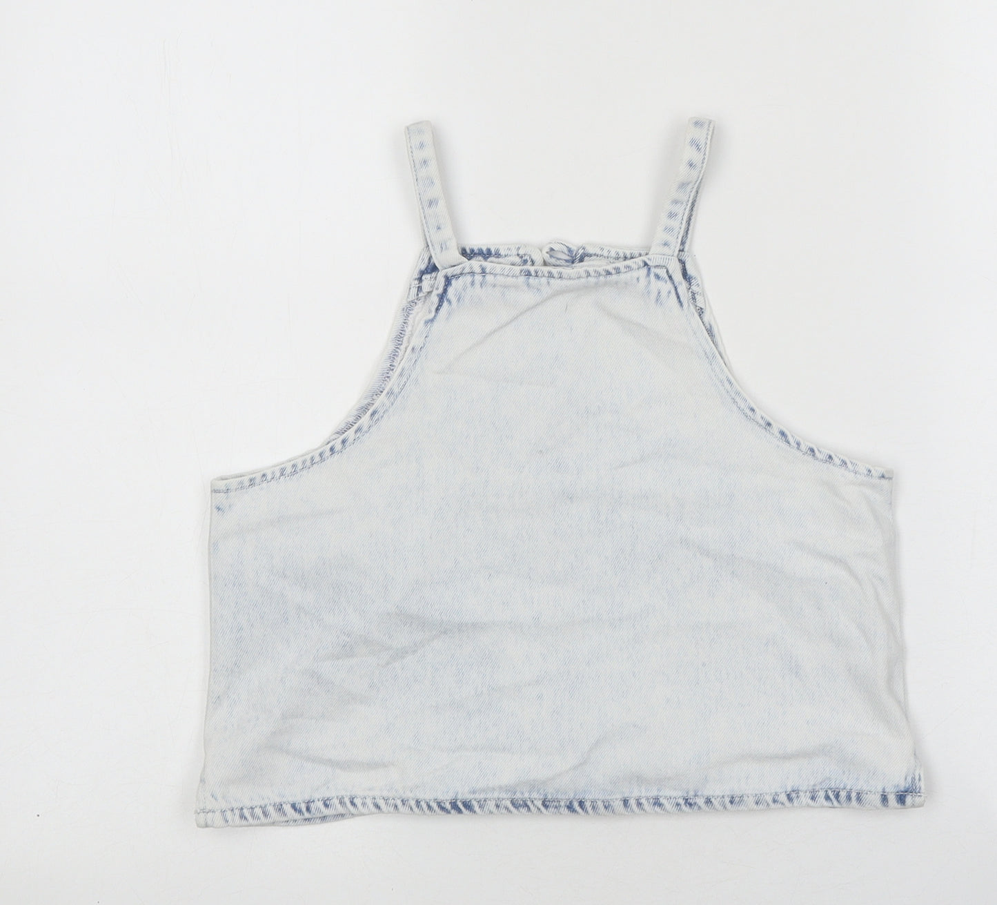 Zara Girls Blue 100% Cotton Basic Tank Size 11-12 Years Square Neck Button