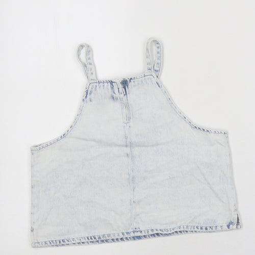 Zara Girls Blue 100% Cotton Basic Tank Size 11-12 Years Square Neck Button