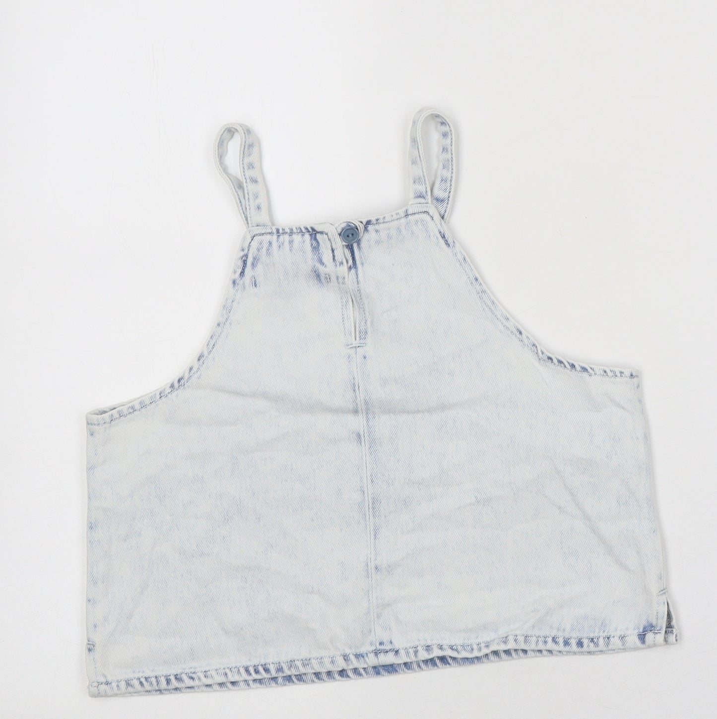 Zara Girls Blue 100% Cotton Basic Tank Size 11-12 Years Square Neck Button