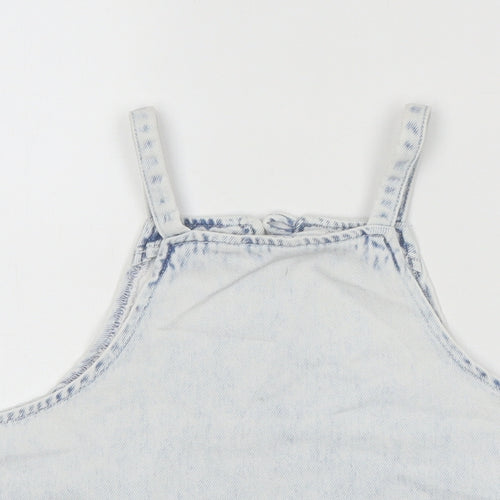 Zara Girls Blue 100% Cotton Basic Tank Size 11-12 Years Square Neck Button