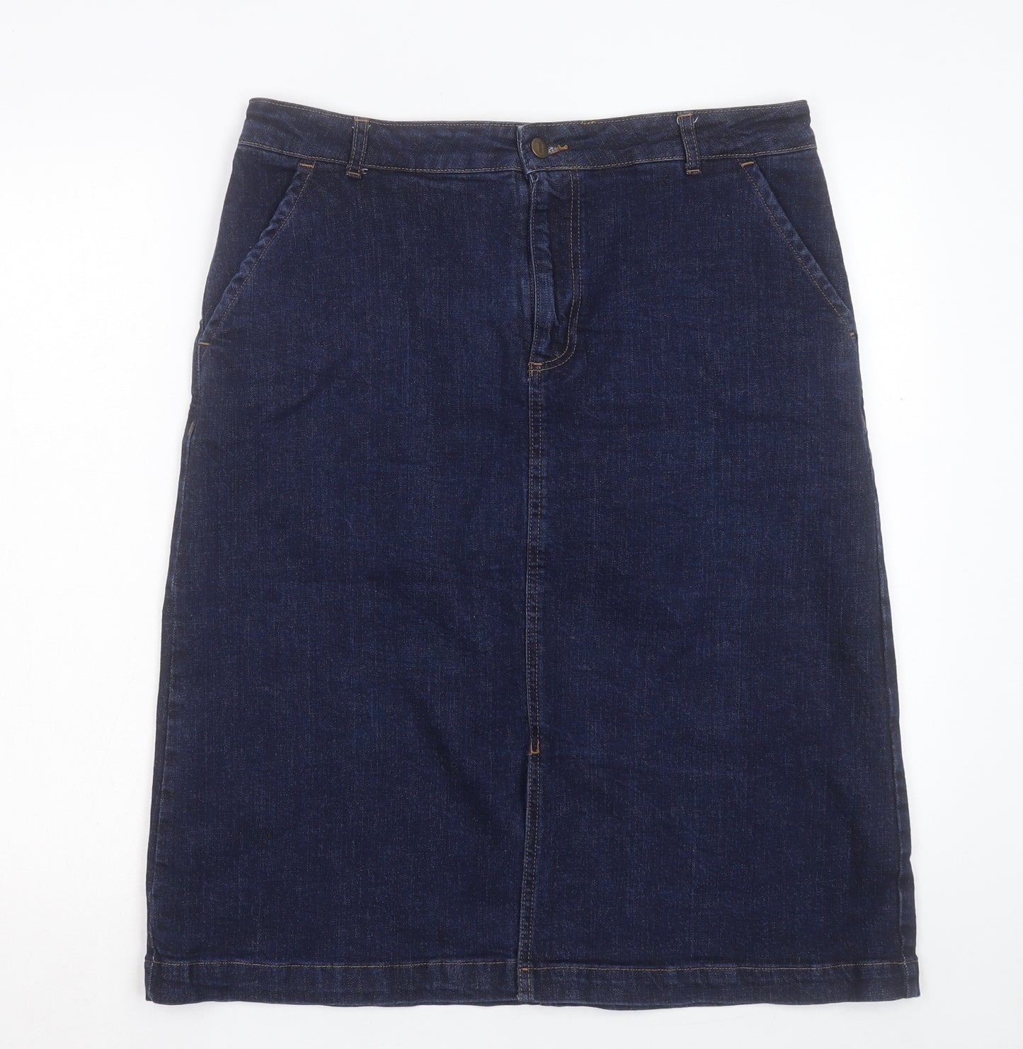 Hobbs Womens Blue Cotton A-Line Skirt Size 14 Button