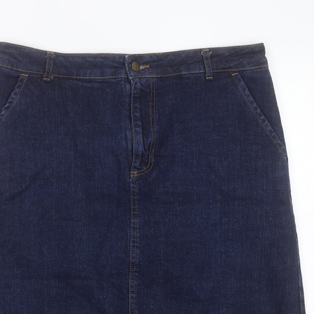 Hobbs Womens Blue Cotton A-Line Skirt Size 14 Button