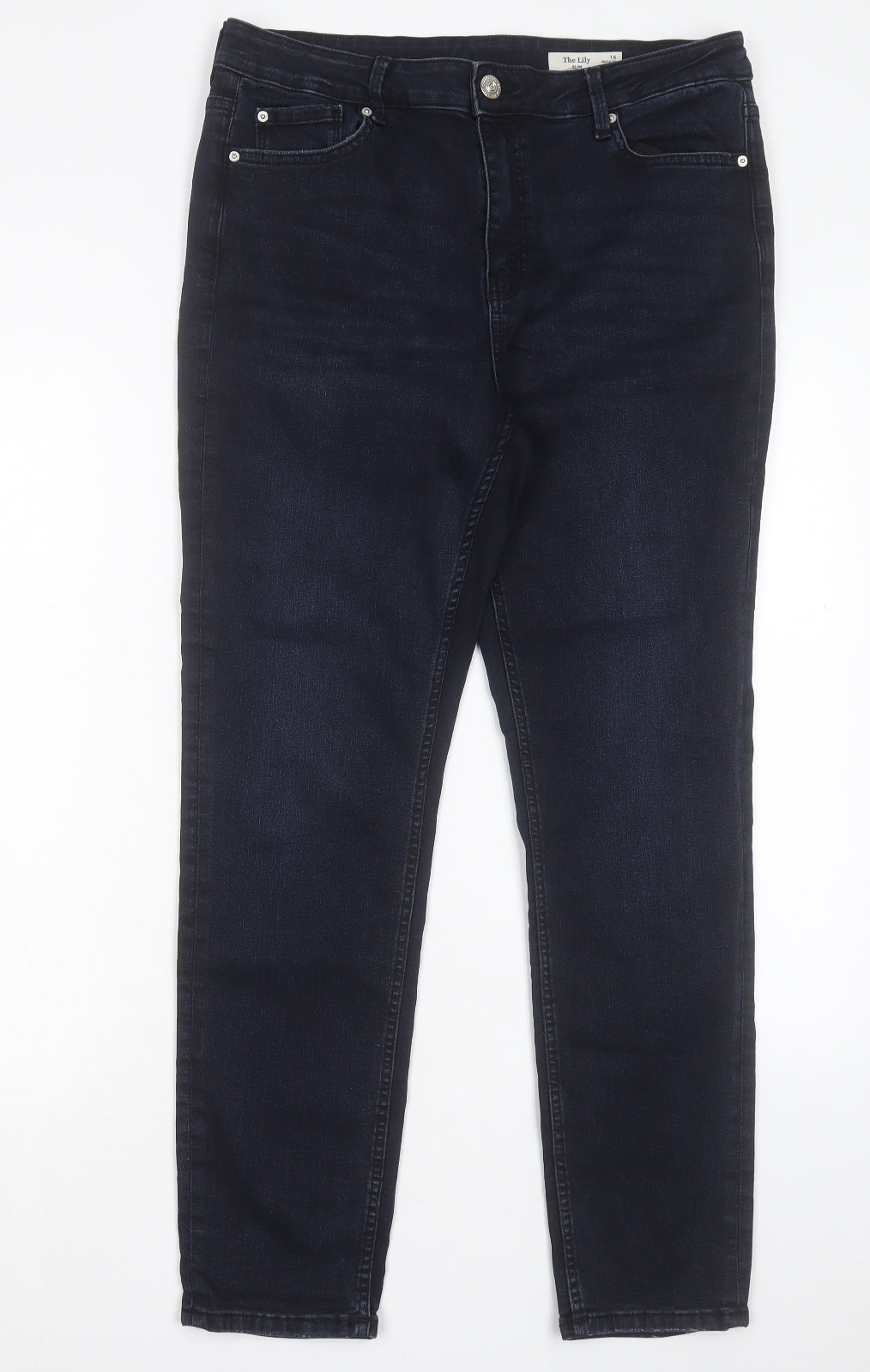 Marks and Spencer Womens Blue Cotton Straight Jeans Size 16 L29 in Slim Button