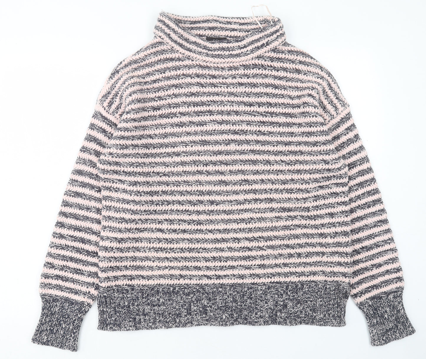 M&Co Womens Pink Round Neck Striped Acrylic Pullover Jumper Size 20