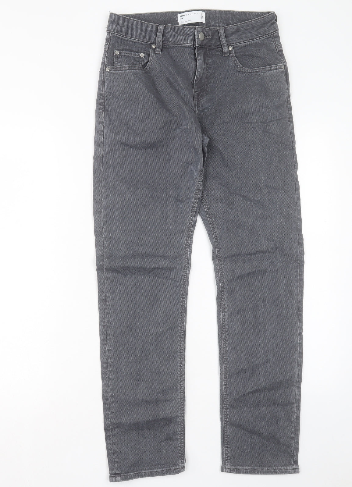 ASOS Mens Grey Cotton Straight Jeans Size 28 in L30 in Slim Button