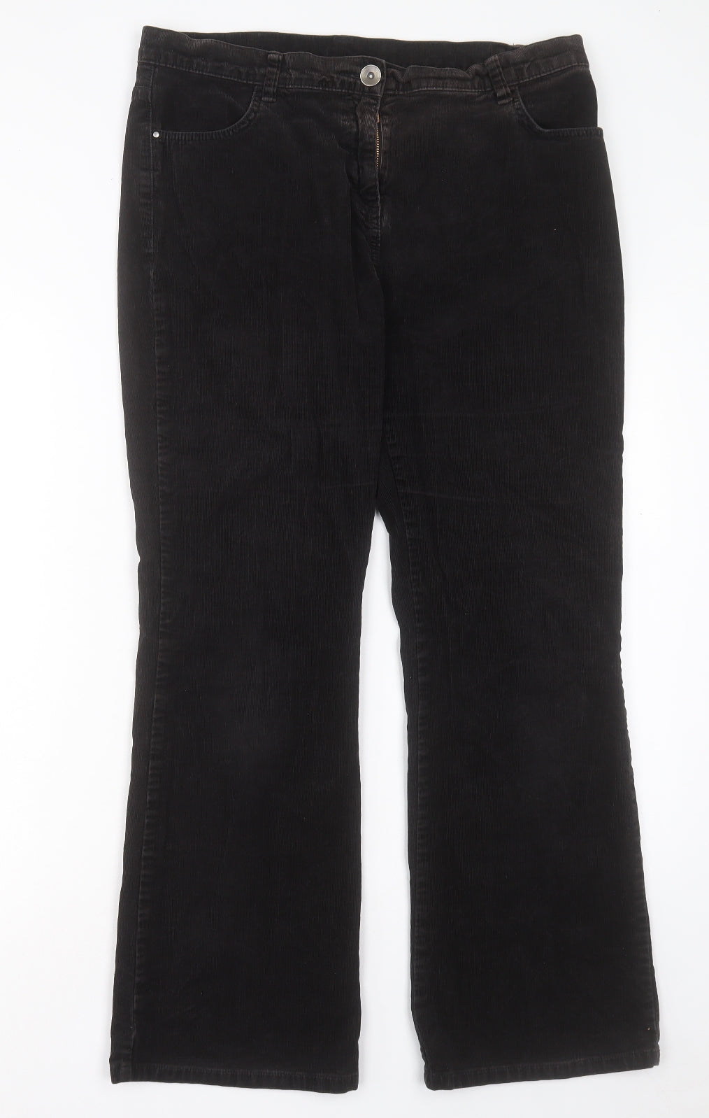 Marks and Spencer Womens Black Cotton Trousers Size 14 L29 in Regular Button