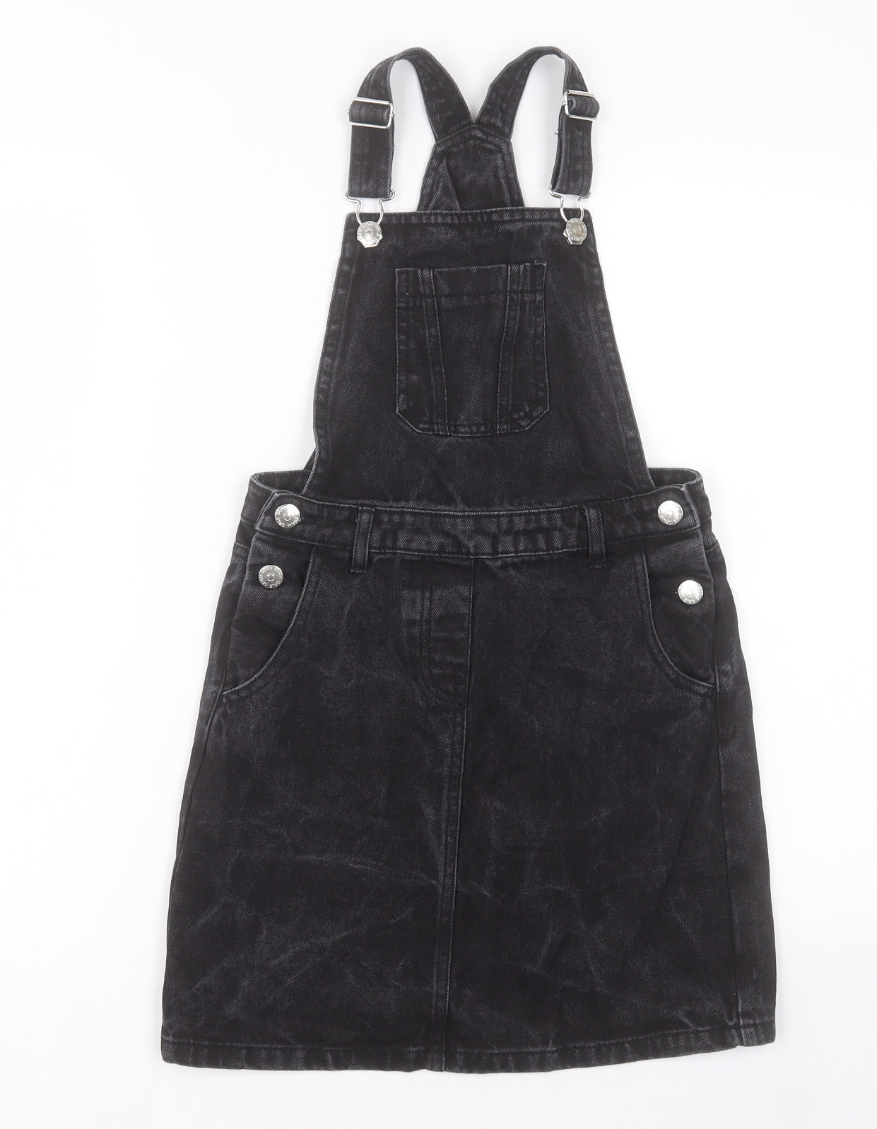 Matalan Girls Black Cotton Pinafore/Dungaree Dress Size 11 Years Square Neck Buckle