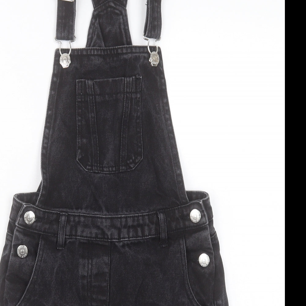 Matalan Girls Black Cotton Pinafore/Dungaree Dress Size 11 Years Square Neck Buckle