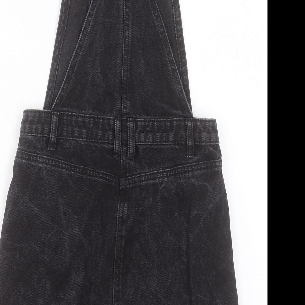 Matalan Girls Black Cotton Pinafore/Dungaree Dress Size 11 Years Square Neck Buckle