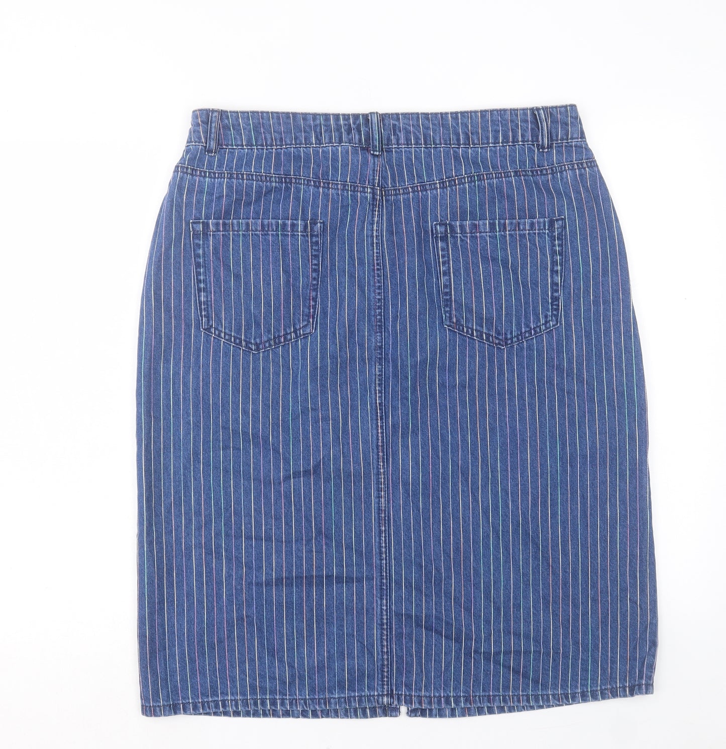 TU Womens Blue Striped Cotton Straight & Pencil Skirt Size 16 Button