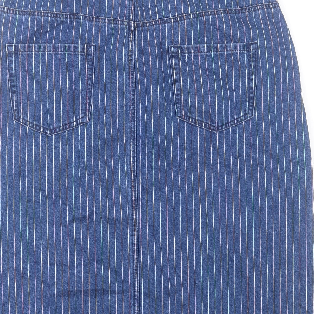 TU Womens Blue Striped Cotton Straight & Pencil Skirt Size 16 Button
