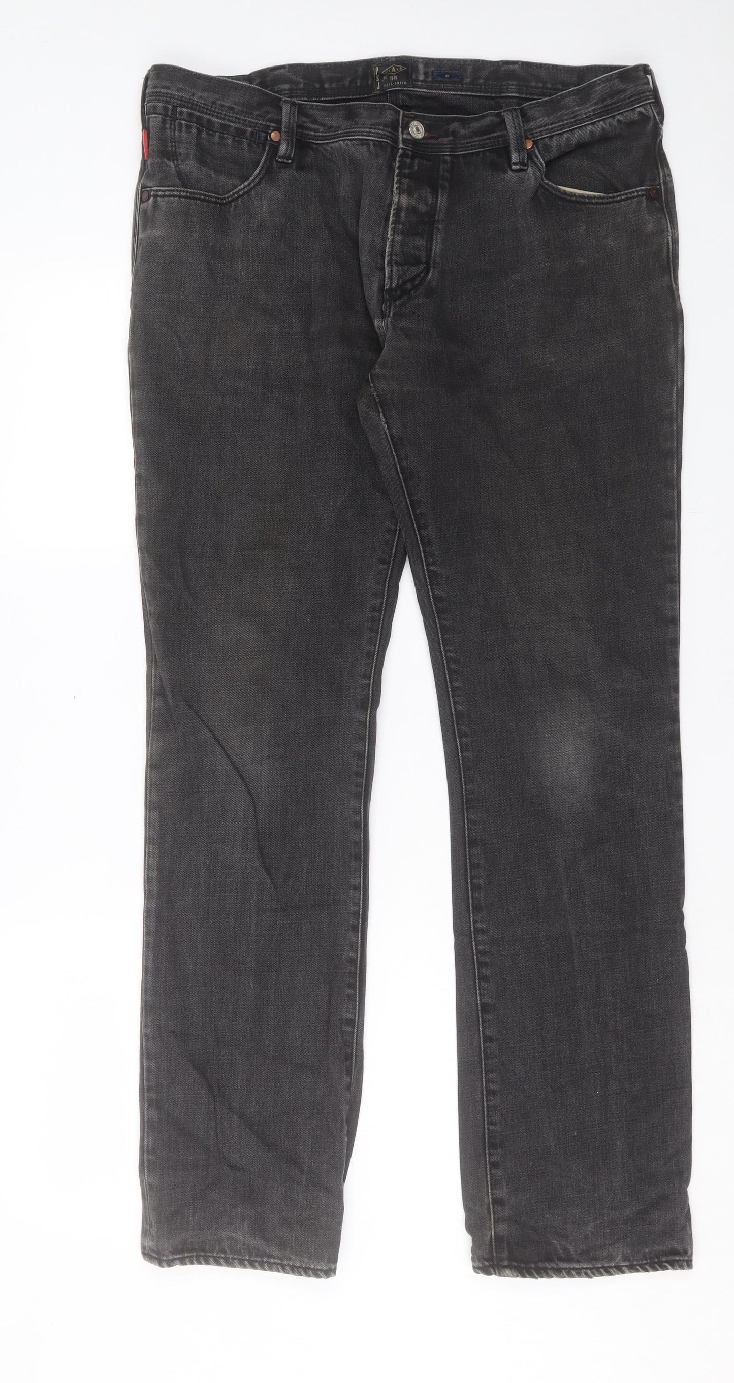 PSJ Mens Black Cotton Straight Jeans Size 34 in L31 in Regular Button