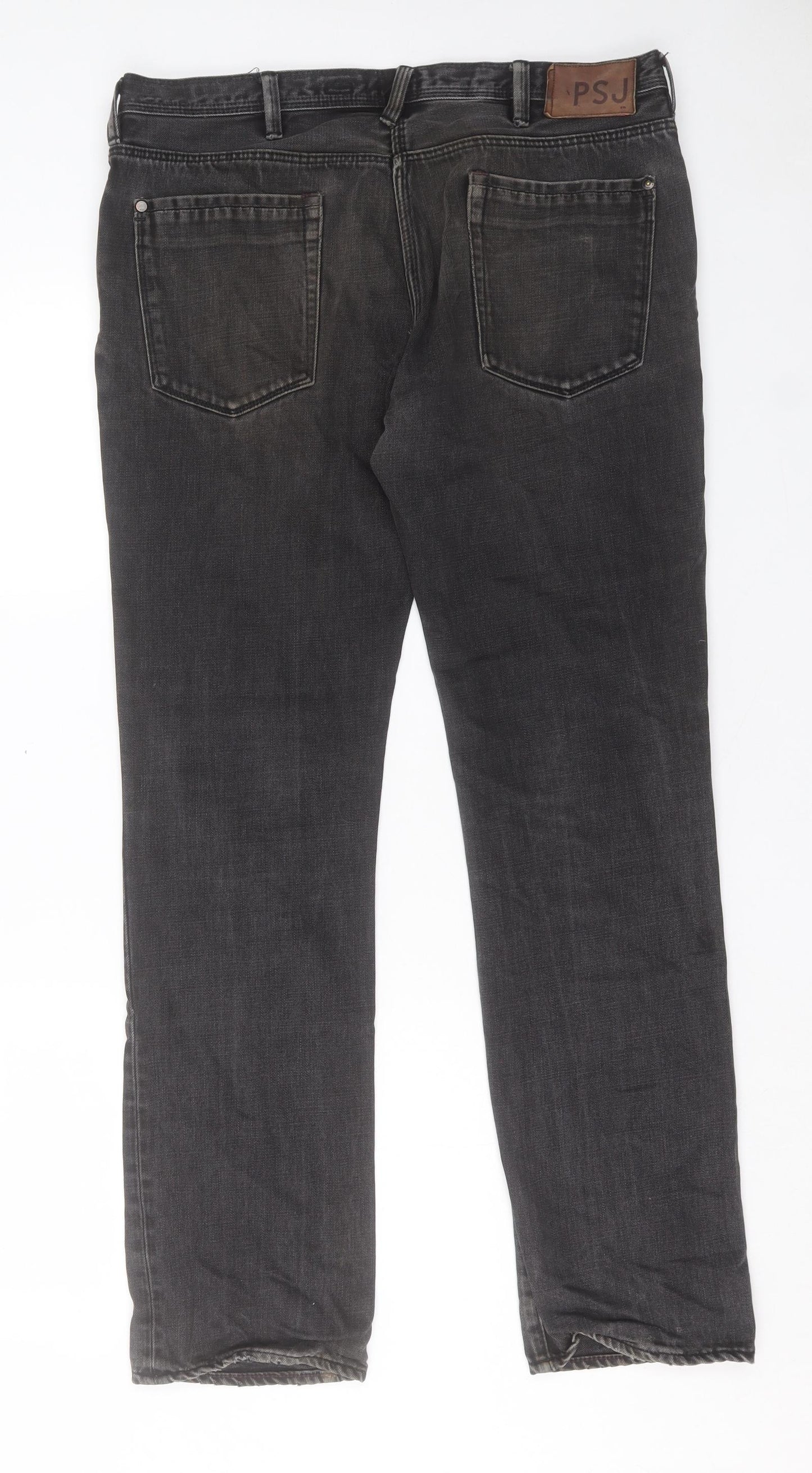 PSJ Mens Black Cotton Straight Jeans Size 34 in L31 in Regular Button