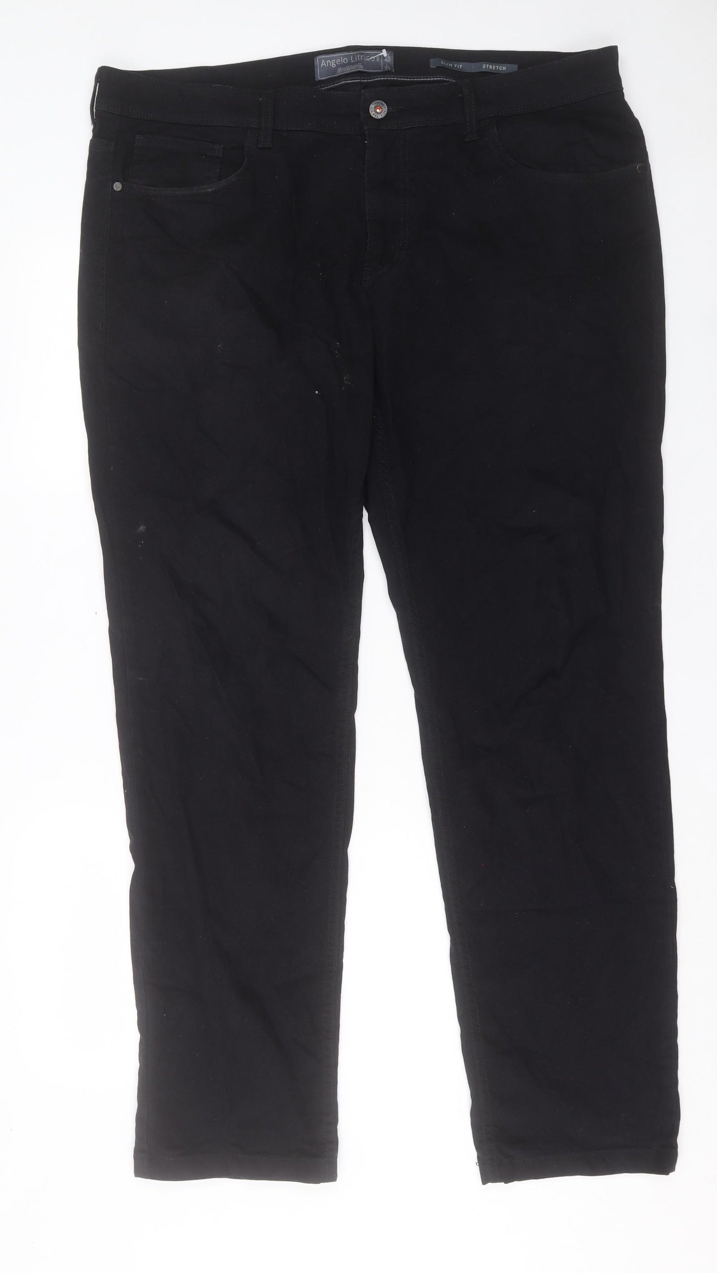 Angelo Litrico Mens Black Cotton Trousers Size 40 in L34 in Regular Button - Long Leg