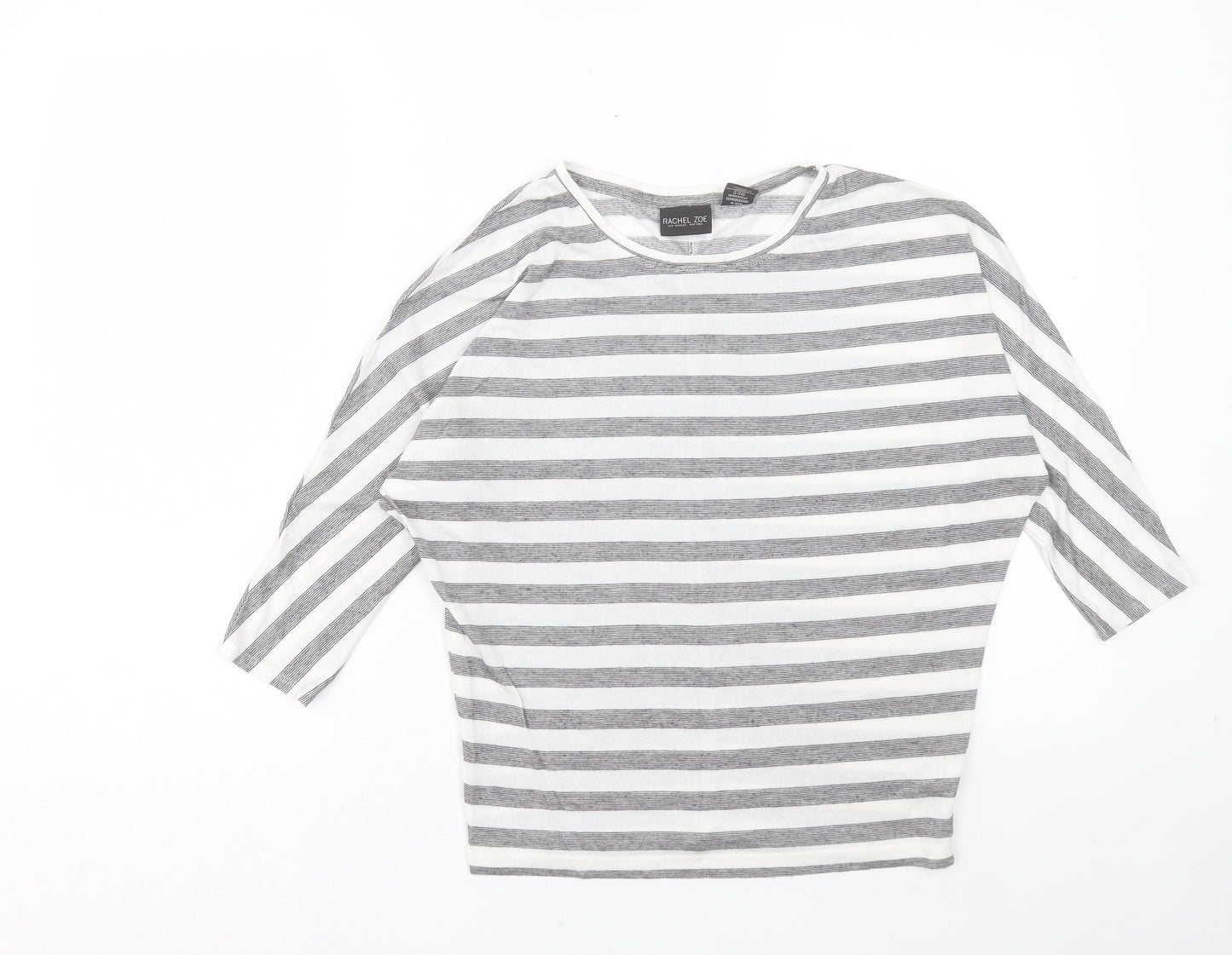 Rachel Zoe Womens White Striped Modal Basic T-Shirt Size M Crew Neck