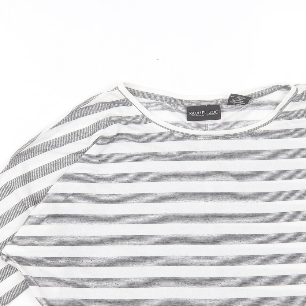 Rachel Zoe Womens White Striped Modal Basic T-Shirt Size M Crew Neck