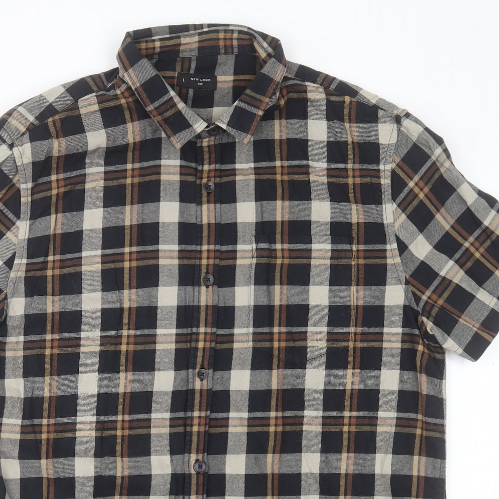 NEXT Mens Brown Plaid Cotton Button-Up Size XL Collared Button