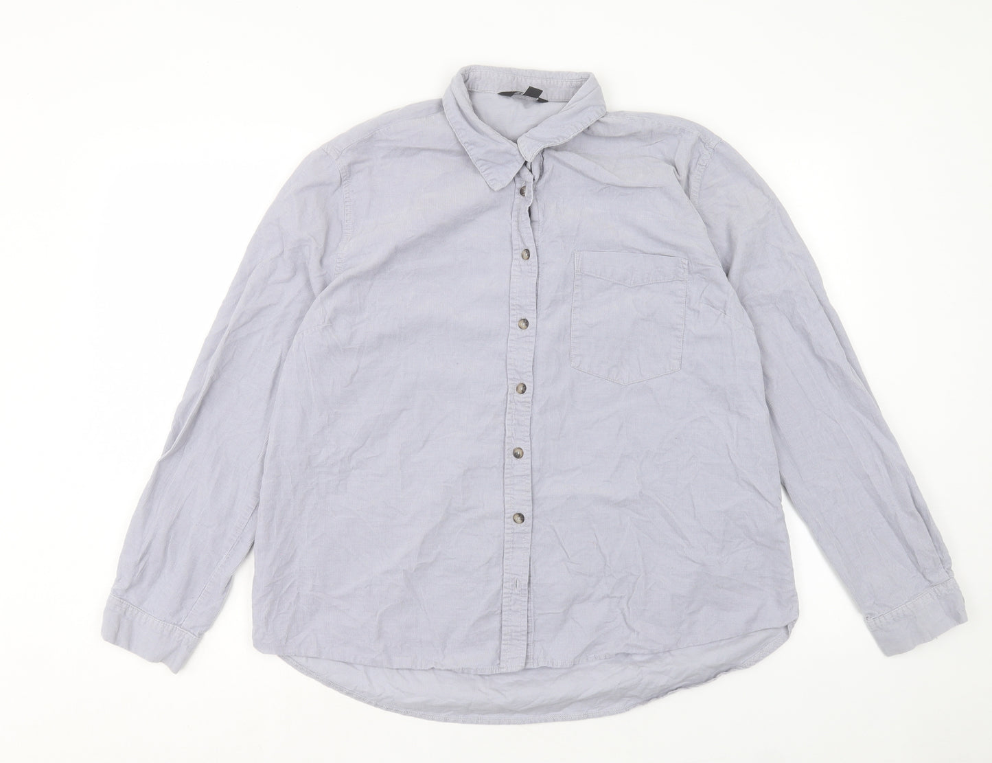 New Look Womens Grey Cotton Basic Button-Up Size 14 Collared