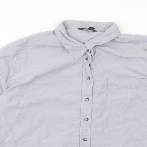 New Look Womens Grey Cotton Basic Button-Up Size 14 Collared