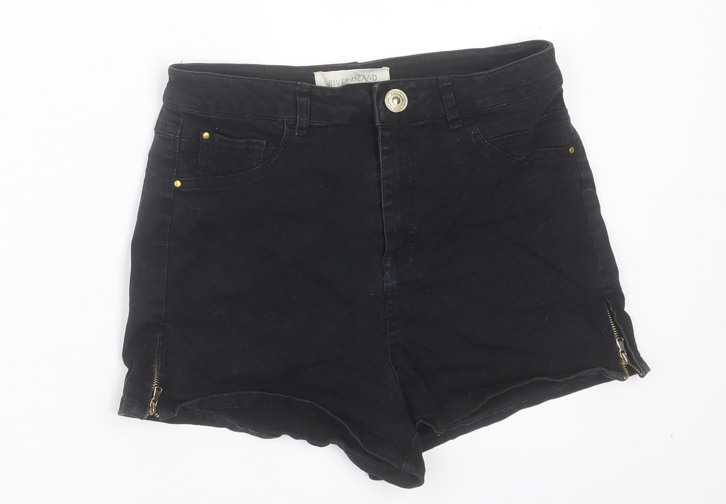 River Island Womens Black Cotton Hot Pants Shorts Size 10 Regular Button