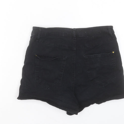 River Island Womens Black Cotton Hot Pants Shorts Size 10 Regular Button