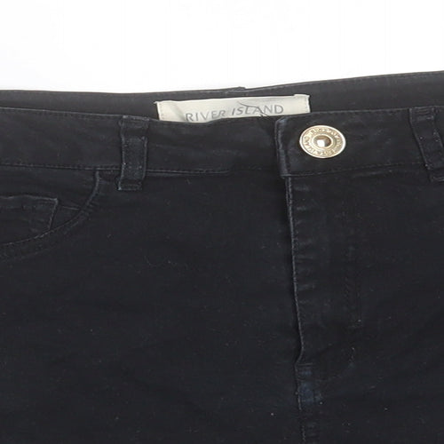 River Island Womens Black Cotton Hot Pants Shorts Size 10 Regular Button