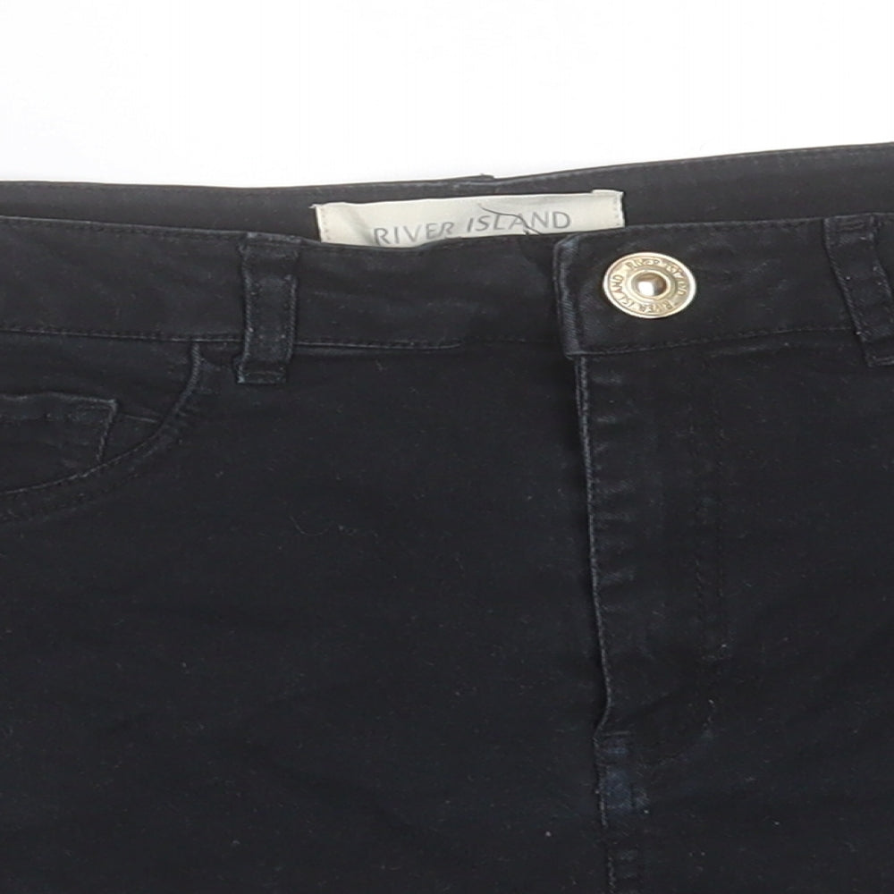 River Island Womens Black Cotton Hot Pants Shorts Size 10 Regular Button