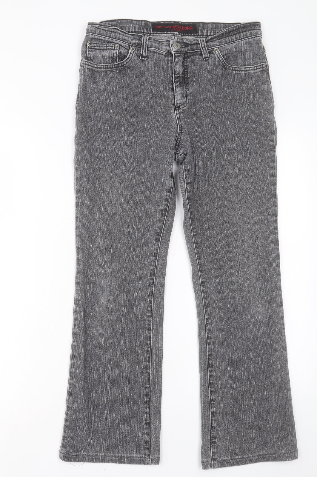 Per Una Womens Grey Cotton Straight Jeans Size 10 L27 in Regular Button