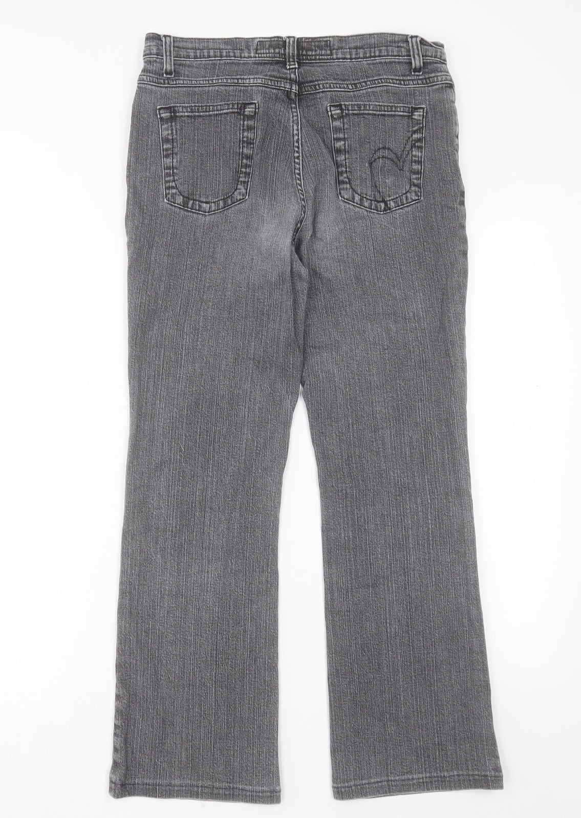 Per Una Womens Grey Cotton Straight Jeans Size 10 L27 in Regular Button