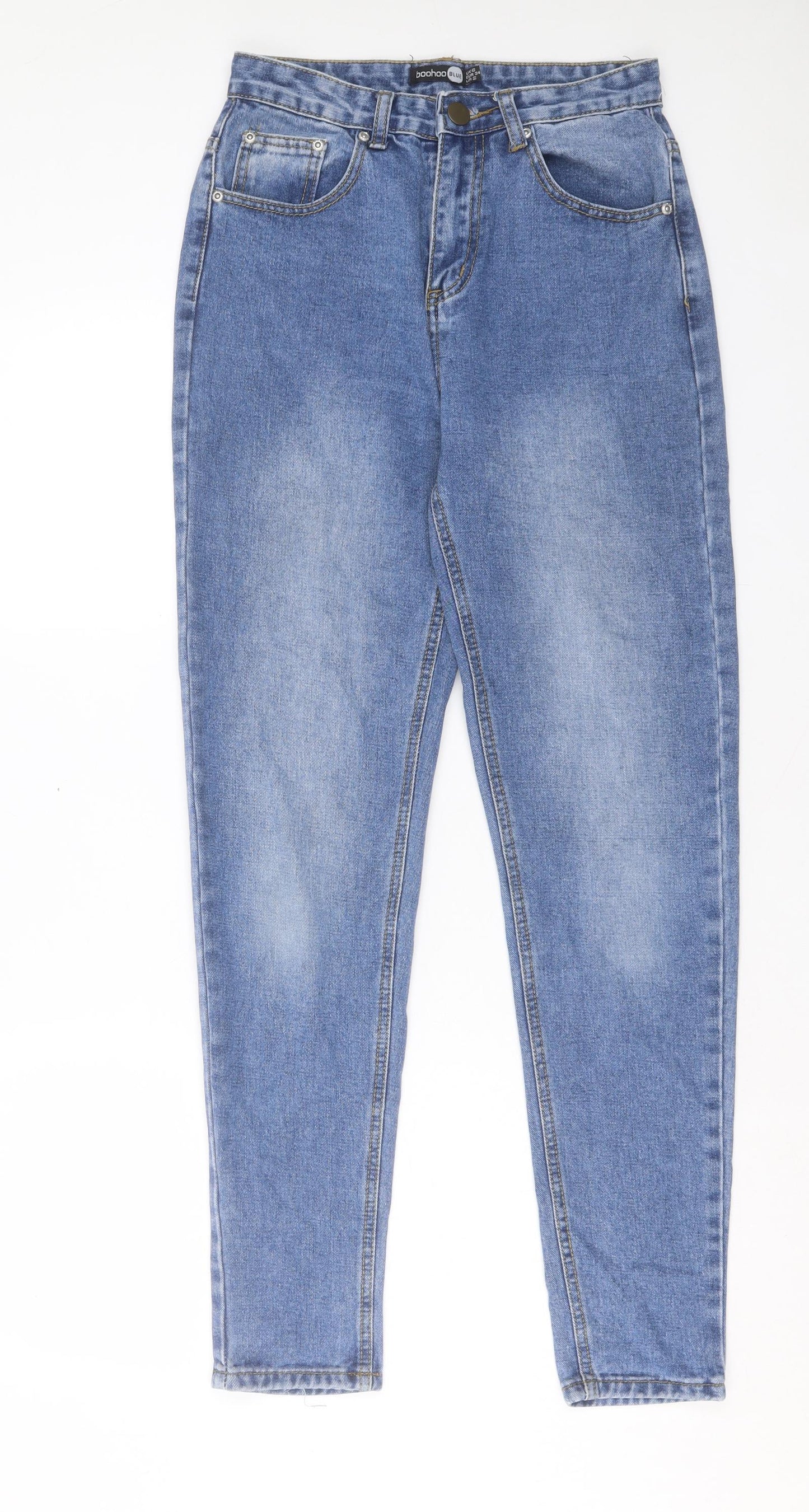 Boohoo Womens Blue Cotton Straight Jeans Size 6 L30 in Regular Button