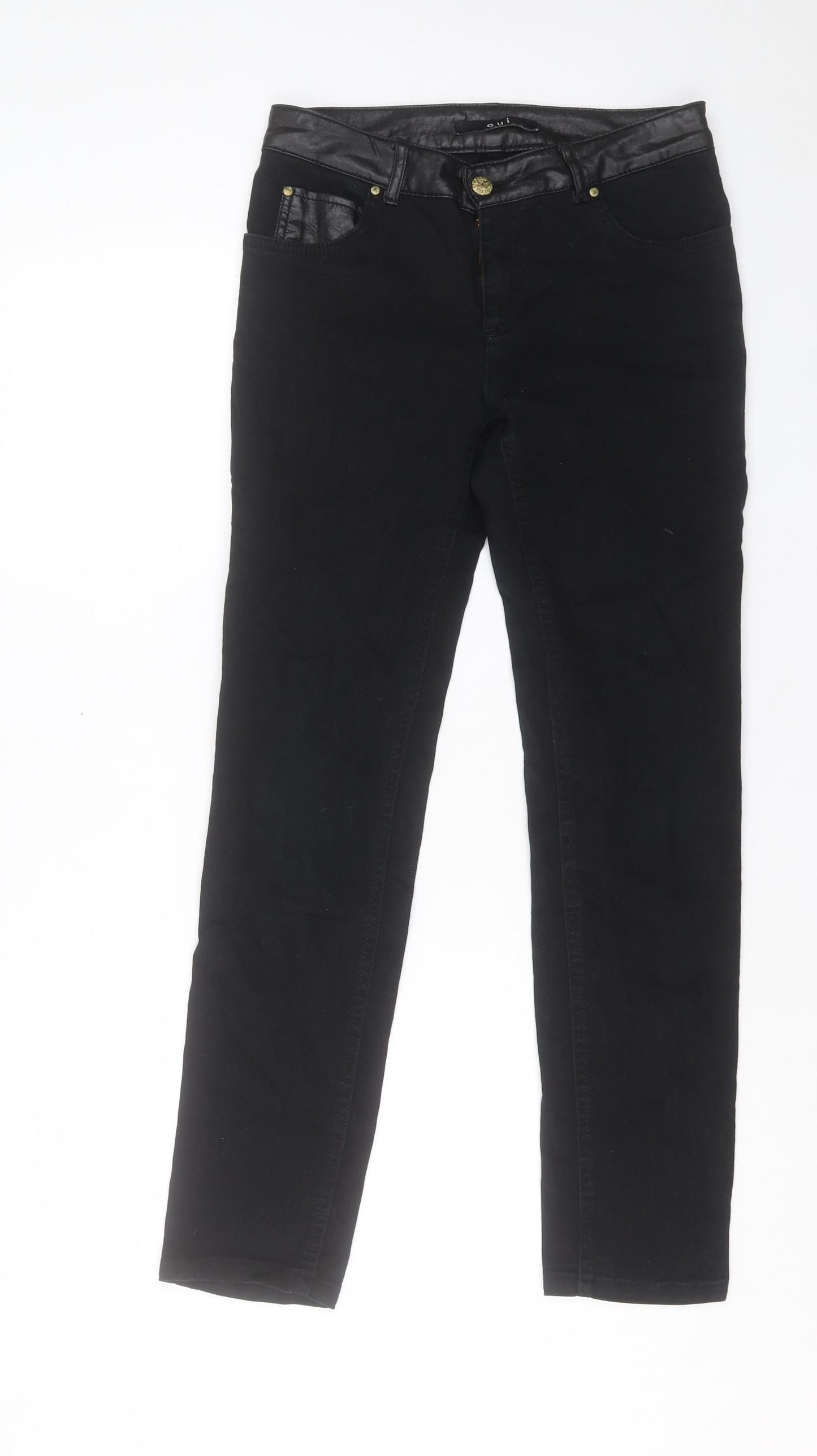 Oui Womens Black Cotton Straight Jeans Size 10 L28 in Regular Button
