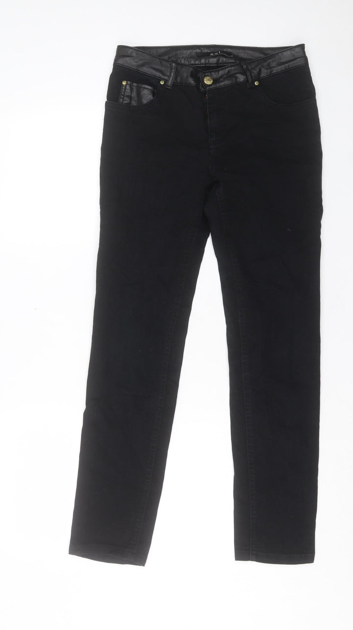 Oui Womens Black Cotton Straight Jeans Size 10 L28 in Regular Button