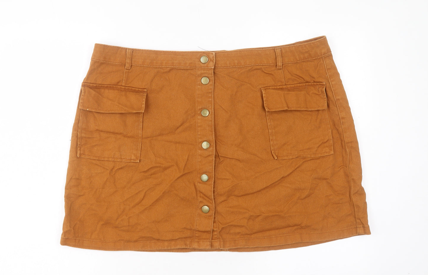 TU Womens Brown Cotton Mini Skirt Size 20 Button