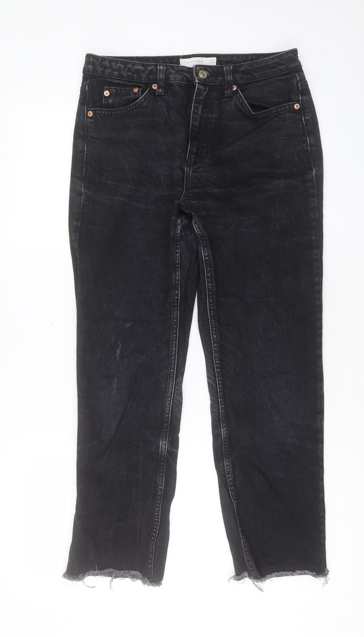 Topshop Womens Black Cotton Cropped Jeans Size 10 L26 in Regular Button