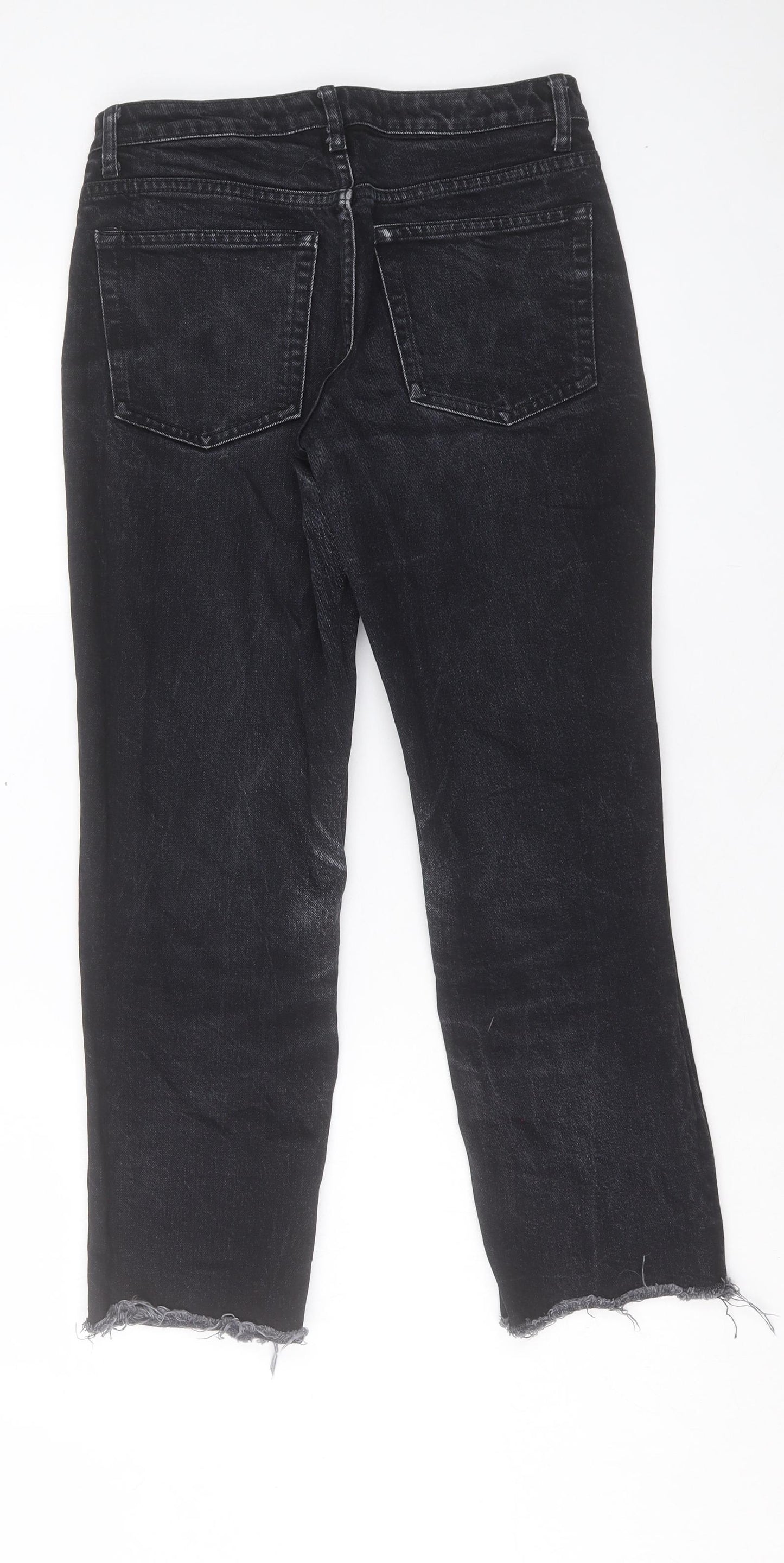 Topshop Womens Black Cotton Cropped Jeans Size 10 L26 in Regular Button