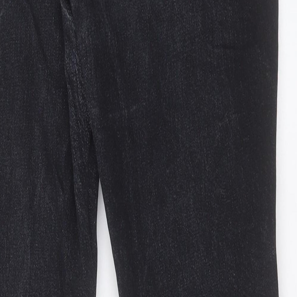 Topshop Womens Black Cotton Cropped Jeans Size 10 L26 in Regular Button