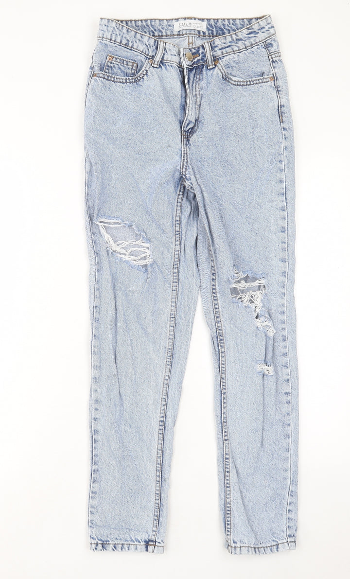 Denim & Co. Womens Blue Cotton Straight Jeans Size 6 L28 in Regular Button