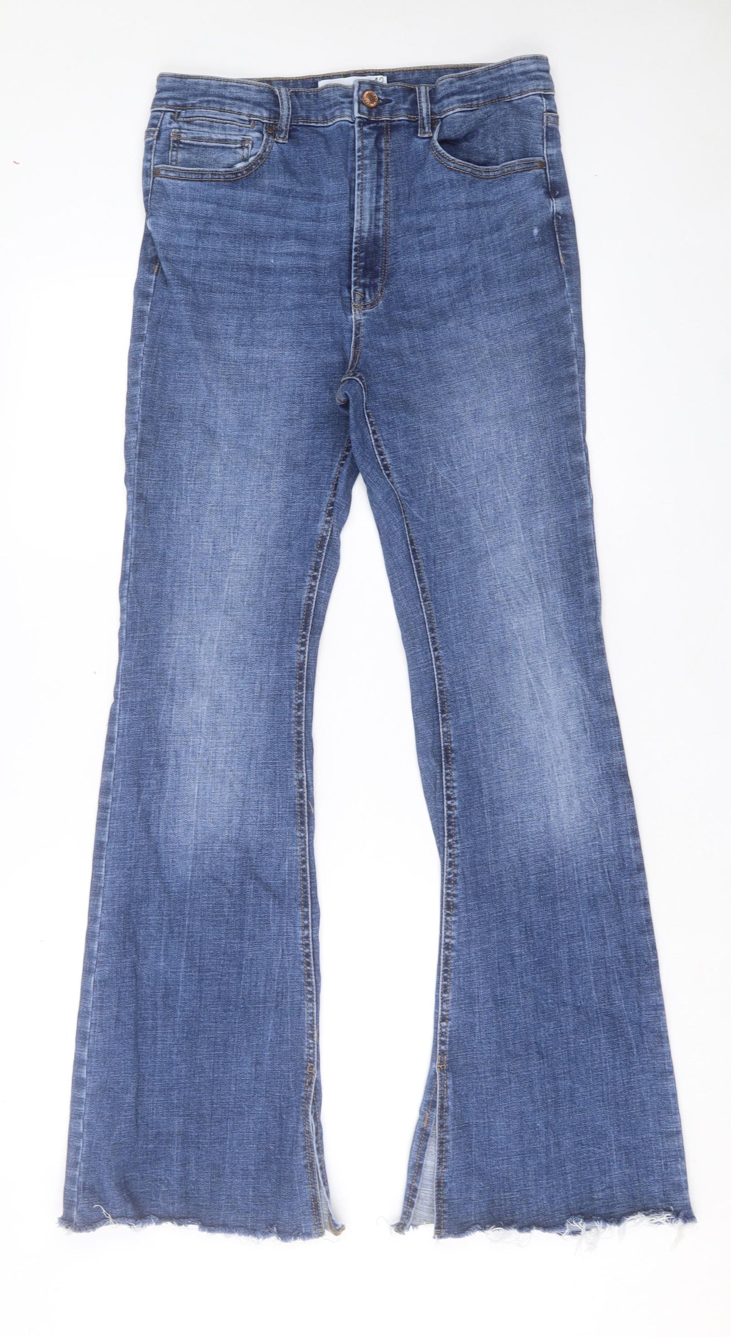 Stradivarius Womens Blue Cotton Flared Jeans Size 14 L32 in Regular Button