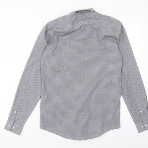 Primark Mens Grey Plaid Cotton Button-Up Size 14.5 Collared Button