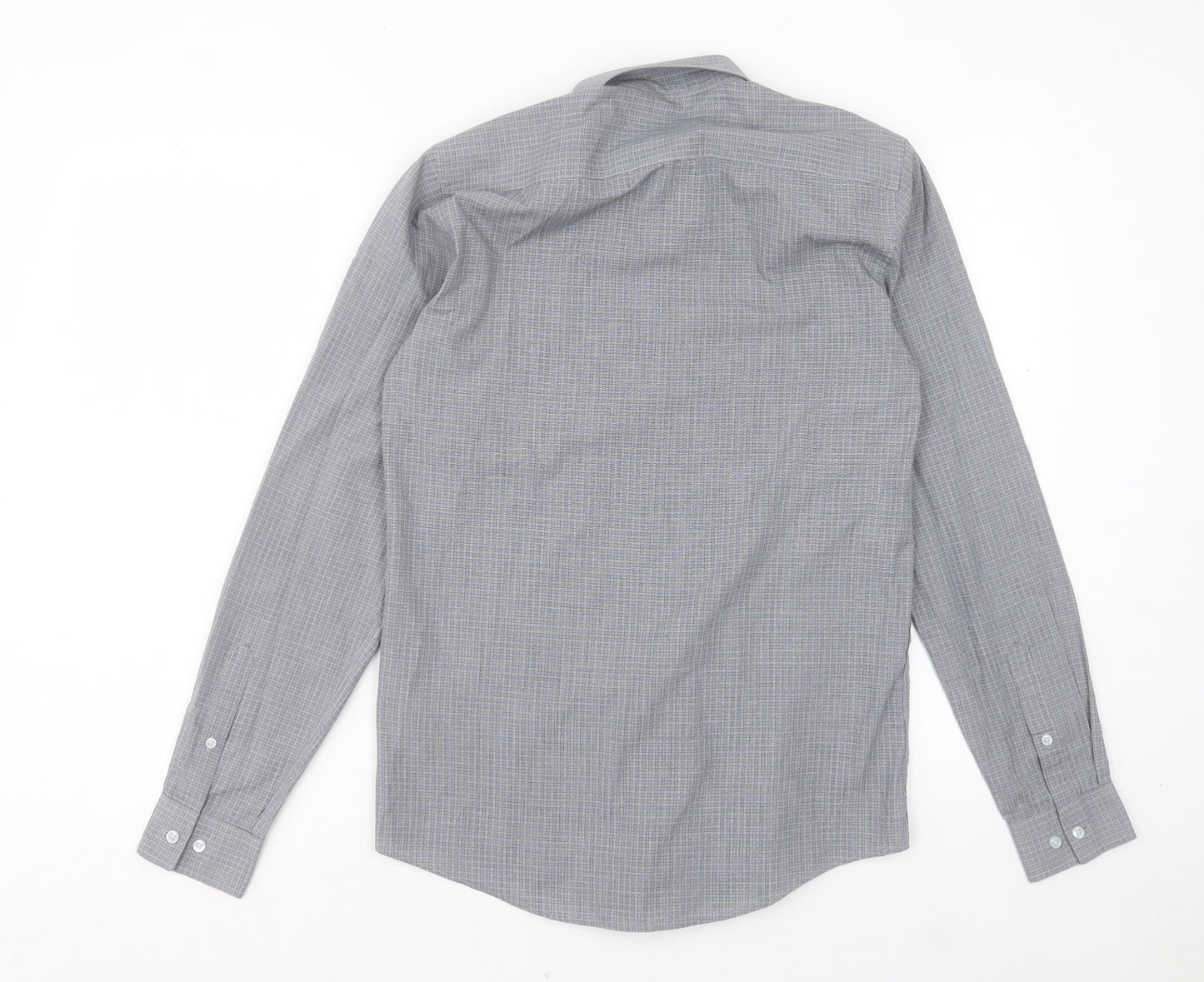Primark Mens Grey Plaid Cotton Button-Up Size 14.5 Collared Button