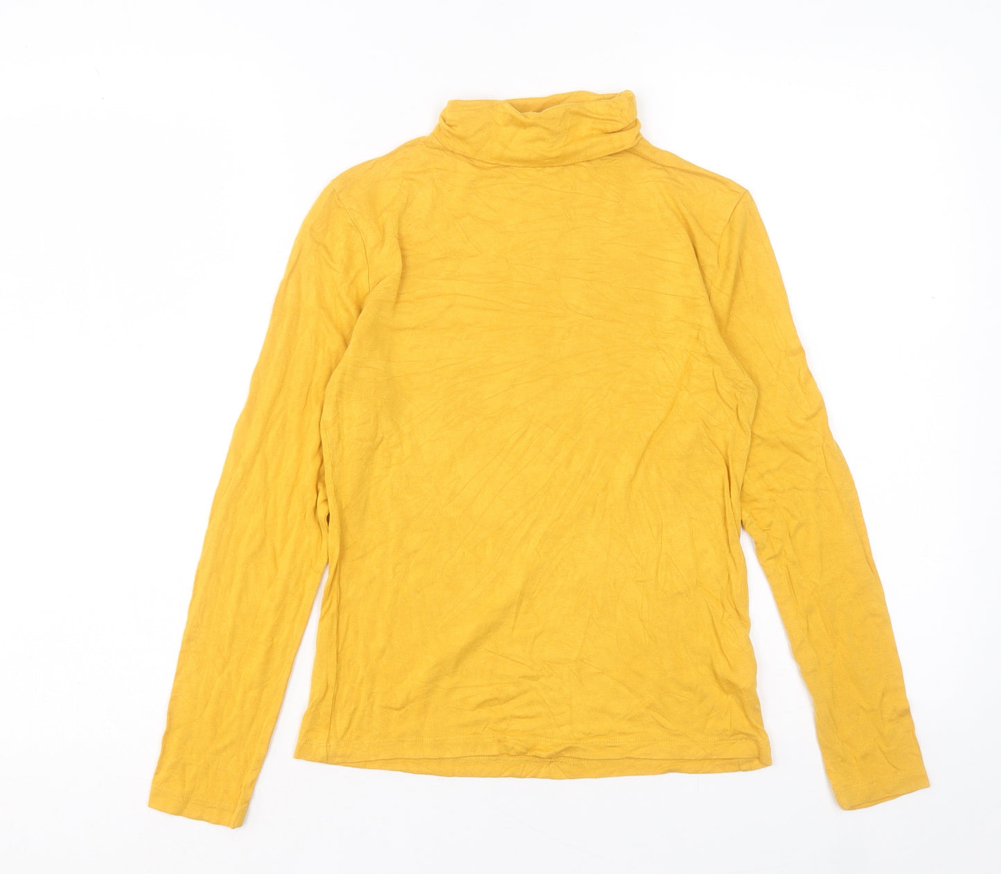 Peacocks Womens Yellow Viscose Basic T-Shirt Size 12 Roll Neck