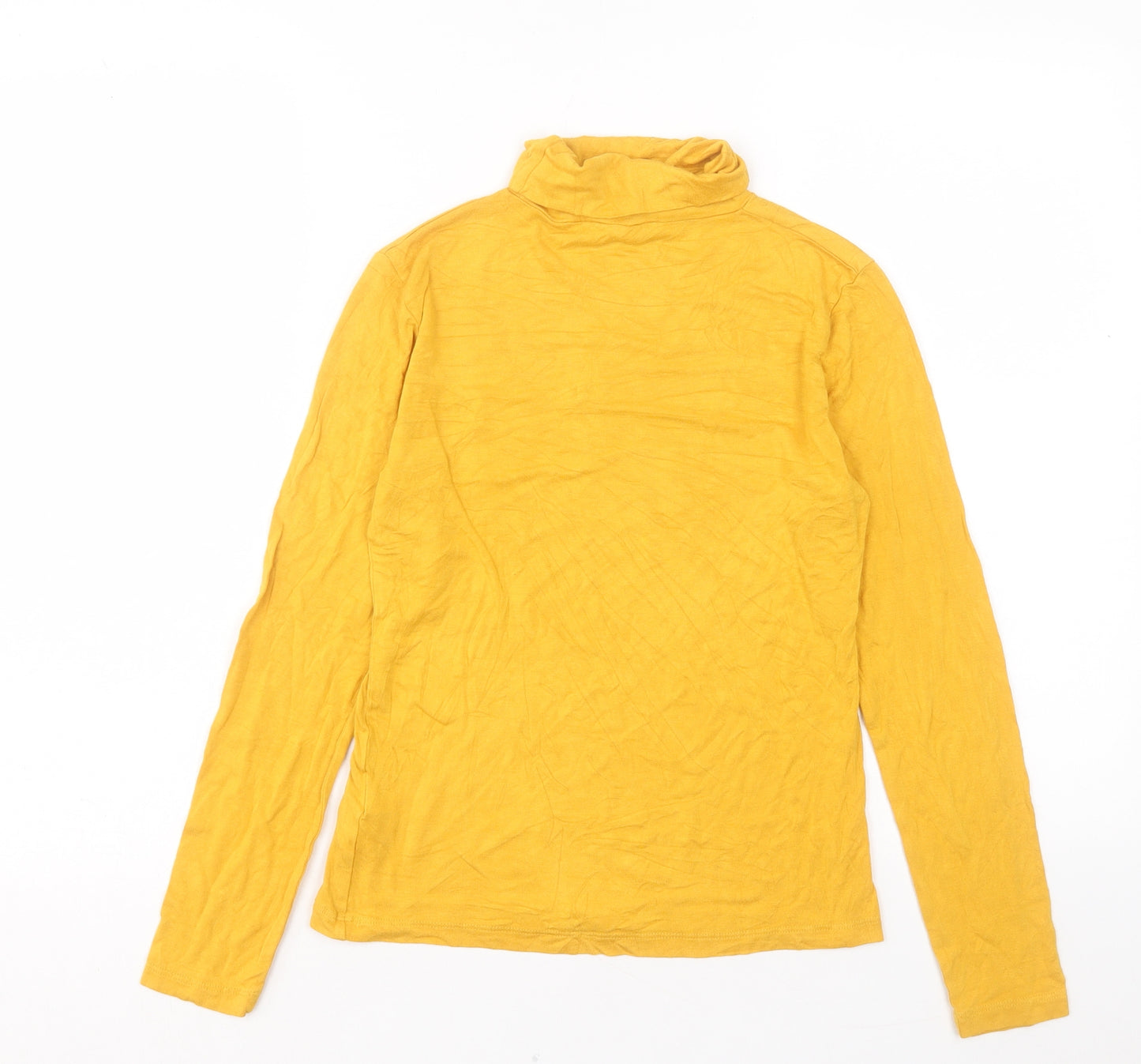 Peacocks Womens Yellow Viscose Basic T-Shirt Size 12 Roll Neck