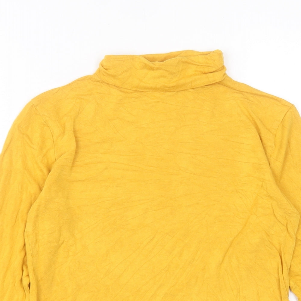 Peacocks Womens Yellow Viscose Basic T-Shirt Size 12 Roll Neck
