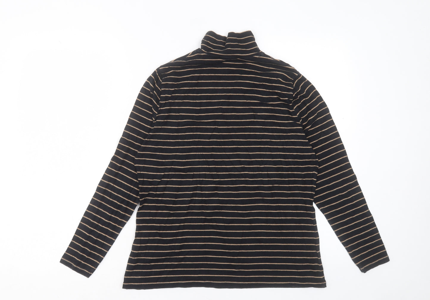 Marks and Spencer Womens Black Striped Cotton Basic T-Shirt Size 14 Roll Neck