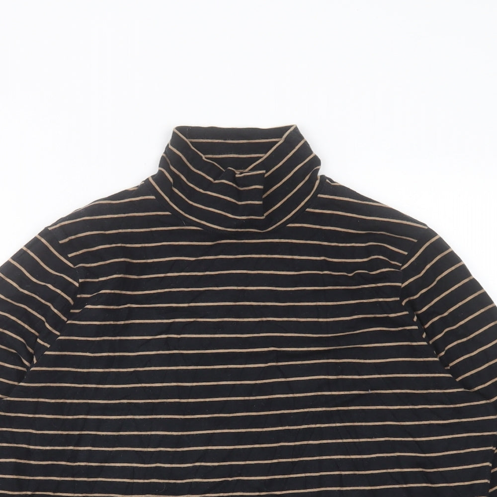 Marks and Spencer Womens Black Striped Cotton Basic T-Shirt Size 14 Roll Neck