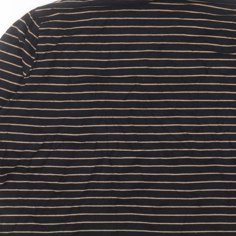 Marks and Spencer Womens Black Striped Cotton Basic T-Shirt Size 14 Roll Neck