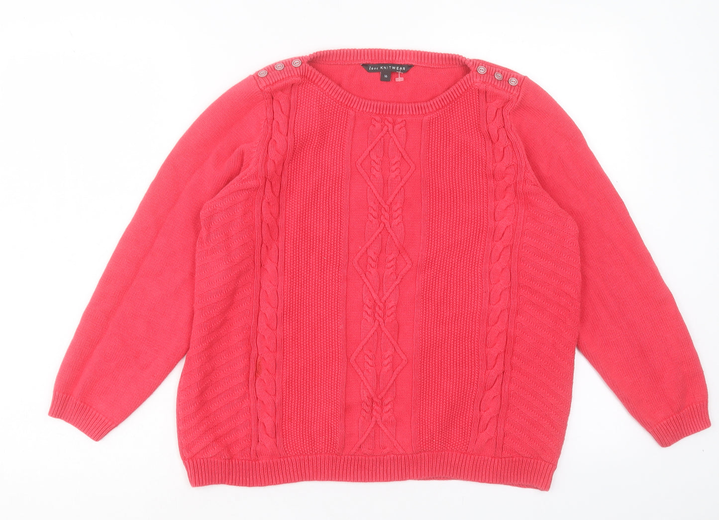 Bonmarché Womens Pink Collared Cotton Pullover Jumper Size 16
