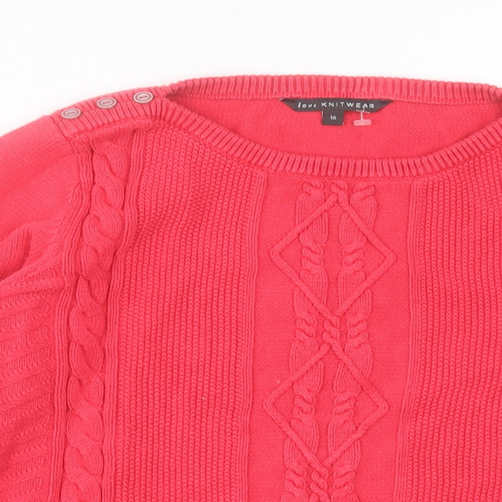 Bonmarché Womens Pink Collared Cotton Pullover Jumper Size 16