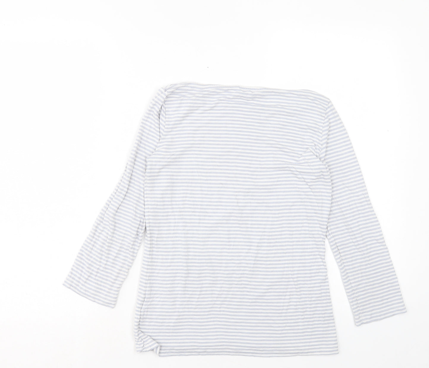 Hobbs Womens Blue Striped Viscose Basic T-Shirt Size S Boat Neck